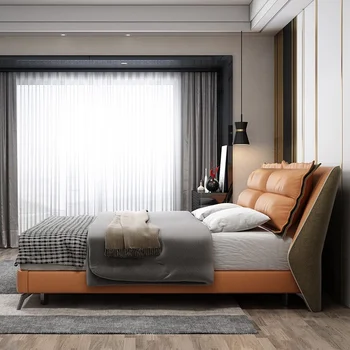 1.8 m Boda Moderna Cama de Cuero Suave de tamaño completo esteticista Estable adolescente Cuadro de cama minimalista Sillón cama, muebles para dormir