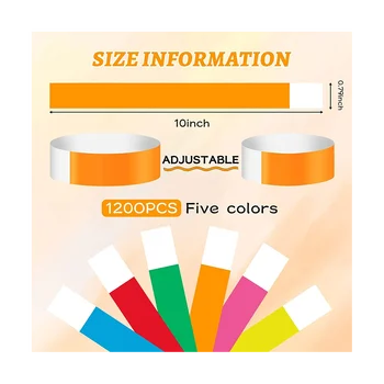 1200 Piezas de Colores para Eventos de Bandas de Muñeca de Papel Pulseras Impermeable Bandas de Brazo para Eventos Personalizados Adhesivo para la Fiesta