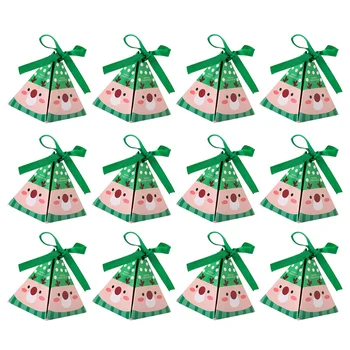 12pcs Dulces de Navidad Caja de Regalo Decorativa Cajas Contenedor de Papel fuentes del Partido Verde (Elk, sin Etiquetas)