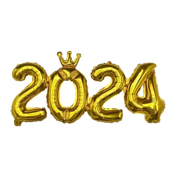 1PC Nuevo Año Globos metálicos de la Corona de Oro Rosa de Plata Globo Vinculación de 2024 Número de Fiesta de la Boda Decoraciones de la Fiesta de los Suministros