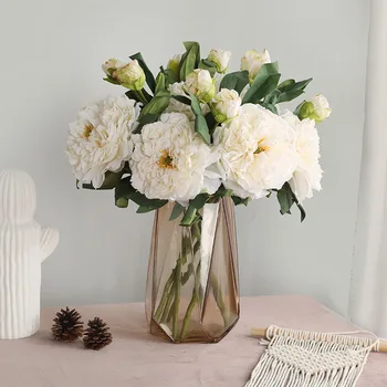 2 Cabezas Grandes Coked Peonía Vintage de Flores Artificiales para Bodas Decoración de Flores Artificiales Mariage de flores Blancas de Decoración para el Hogar