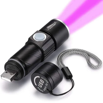 2X 395Nm Luz UV Linterna de luz negra USB Recargable de la Linterna de LED Impermeable de la Inspección de la Mascota de la Orina de la Antorcha Lámpara