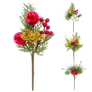 31 cm de Navidad Artificiales de Pino Ramas Con frutos Rojos DIY Árbol de Navidad Decoración Corona Falso de la Flor Para el Hogar Decoración de Año Nuevo