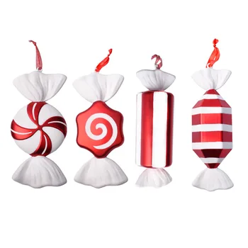 32cm 4Pcs Grande de Caramelos de Colgante de Navidad Artificiales, Adornos de color Rojo y Blanco Lollipop Pintado de la Fiesta de la Boda Decoración de la Casa del Regalo de Navidad