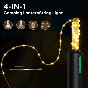 4 En 1 al aire libre, Cadena de Luz 33pies Portátil Cadena de luz con la Linterna de Camping 4000mAh batería Recargable de la Tienda de la Atmósfera de la Lámpara