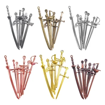 42 Pcs Antiguas Espadas Largas Cuchillo Marcador Encantos Espadas Cuchillo Encantos Colgantes para Marcadores DIY Collar ,6 Colores