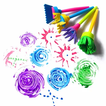 4pcs/set de BRICOLAJE Herramientas de Pintura Drawaing Juguetes Flor Sello de Esponja Cepillo Conjunto de materiales de Arte Para los Niños