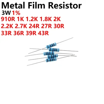 50PCS 3W Resistor de Película Metálica 1R 10R R 4.7 3.3 R 22 R 24R 30R 33R 47R 68R 100R 220R 200R 330R 470R 680R 1K 10K 4.7 K K 470K -1M 1%