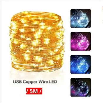5M Colorido 50 LED de Alambre de Cobre de la Cadena de Luces Alimentado por USB Luces de Hadas Impermeable al aire libre de Navidad de la Boda Decoraciones de Fiesta de las Luces