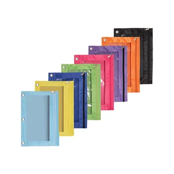 8 piezas 3 del Anillo de la Cremallera de la Bolsa para lápices de colores de la Tela de la caja de Lápiz Resistente y Duradero Cuaderno de Bolsa con la Ventana Clara