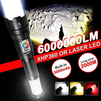 Actualización XHP360 de Alta Potencia Led Linterna Láser linterna LED Tactical Ultra Potente Linterna Recargable Linterna de Camping Caza
