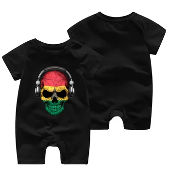 Artículos de bebé Ropa de Niñas Niños Mameluco de monos roupas Oscuro Cráneo Deejay con Ghana Bandera garçons traje de cosplay de anime salopettes