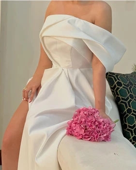 AsaNagi Nuevo Diseño de Raso Blanco Vestido de Noche de las Mujeres de Un solo Hombro Asimétrico Fiesta de Baile Vestido de 2023 فساتين السهرة