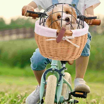 Bicicleta Cesta Extraíble Bolsa De Tejido De Almacenamiento De Baskett Portador Del Animal Doméstico Frente De Almacenamiento De Hierro En Bicicleta Mascotas Asiento