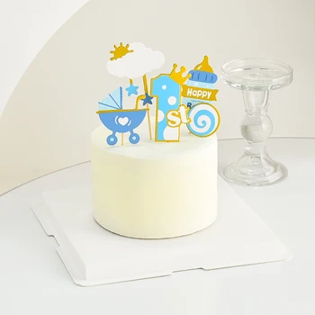 Cakelove oro Azul un años de edad Plugin Para Niños Decoración de Pastel de Spplies Feliz Fiesta de Cumpleaños cochecito alimentador de la Bandera de las Inserciones