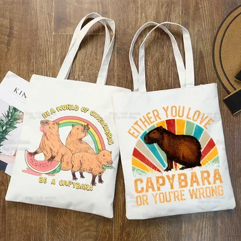 Capybara Lindo Ulzzang Shopper Bolsa De Impresión De La Lona De Los Animales De Dibujos Animados Bolsa De Asas De Los Bolsos De Las Mujeres Bolsa De Harajuku Bolsas De Hombro
