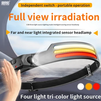 COB Sensor de Faros LED de la Lámpara de la Cabeza de la Linterna USB Recargable de la linterna de Cabeza 8 Modos de Iluminación de la Cabeza de la Luz con la Batería Incorporada