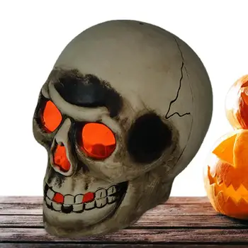 Cráneo humano Modelo Realista Cráneo Humano Esqueleto de la Cabeza Con la Luz del LED Realista de Halloween Esqueleto Para la Entrada de la Chimenea