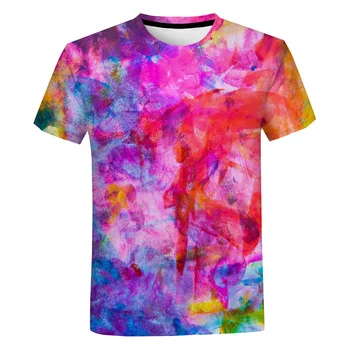De verano Nuevo arco iris Pintura Salpicaduras de Impresión T-shirt Hombres y Mujeres de la Impresión 3D de la Moda de gran tamaño de Hip Hop de la Calle Harajuku T-shirt