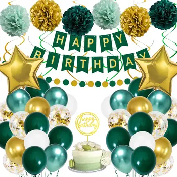Decoraciones de cumpleaños, Oro Verde de la Fiesta de Cumpleaños Decoración para niños Niñas Hombres Mujeres, Globos de Cumpleaños con Feliz Cumpleaños Banne