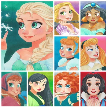 Disney 5D Diamante Pintura de la Princesa de dibujos animados Imágenes de Diamantes Redondos Kit de Bordado Hijo de BRICOLAJE Mosaico Manualidades de Decoración para el Hogar de Regalo