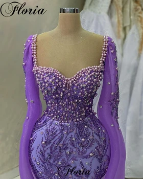 Dubai Árabe Púrpura Vestidos De Noche De Perlas De Novia Vestidos De Noche Turca Coutures Batas De Soirée De Vestidos De Fiesta Para Las Mujeres