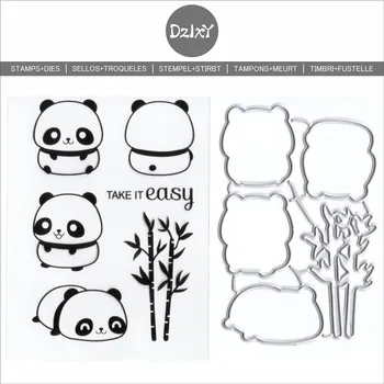 DzIxY Panda de Bambú Claro Sellos y de Corte de Metal Muere Por Tarjeta de transparentar los Sellos de Configurar el Papel Estampado Plantillas Manualidades