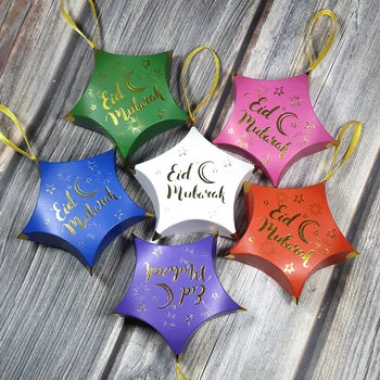 Eid Mubarak Forma de la Estrella de Cajas de Regalo de Empaquetado de Cartón bombonera con Cintas de Cajas de Regalos, Favores de Partido
