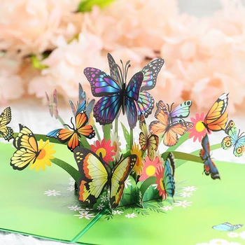 El Día de san valentín 3D Tarjeta de Felicitación Colorida Mariposa Volando en 3D de la Tarjeta de Saludo de Bendición Mensaje de Cumpleaños de los Pequeños de la Tarjeta de Mayorista