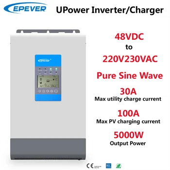 EPEVER 5KW Inversor 48VDC 220V230VAC Incluyen 30A Utilidad Cargador Y 100A MPPT Controlador de Carga Solar UP5000-M10342 5000W
