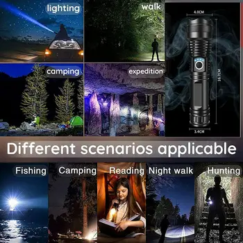 F2 de Alta Potencia LED Linterna XHP220 Super Brillante Usb linterna Recargable 18650 Batería 26650 Zoom Potente Flash de Luz de la Linterna de la Caza