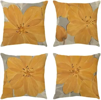 Flor de naranja decorativo almohada de tela gris funda de almohada cojín cuadrado de cubierta es adecuado para la familia sofá de casa.