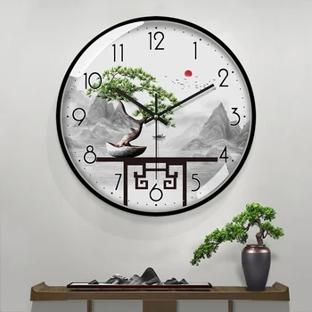 Haina Baichuan nuevo Chino reloj reloj de pared de la sala de estar de moda para el hogar de estilo Chino paisaje moderno reloj de pared reloj de silencio