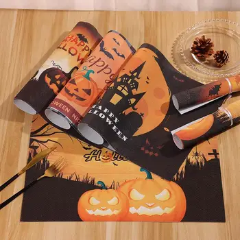 Halloween Mantel de 12x18 Pulgadas Naranja de Halloween Tabla Esteras de Calabaza Con Patrones Resistentes al Calor de Halloween Tabla Esteras