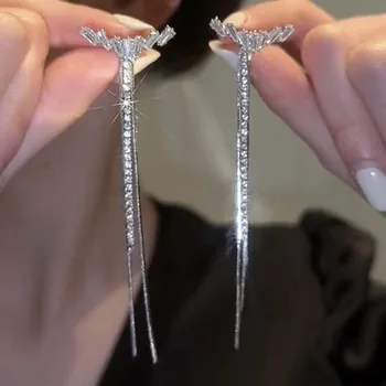 La moda Elegante Borla Larga Cadena de Gota de Cristal Aretes de Brillantes diamantes de imitación de la Oreja de Fiesta de la Boda Regalo de la Joyería e931