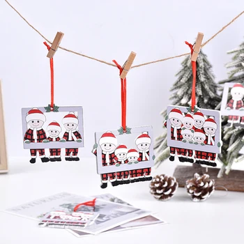 La navidad colgante Kawaii hermosa familia DIY árbol de Navidad colgante de accesorios de madera del marco de la foto de Navidad decoración colgante de regalo