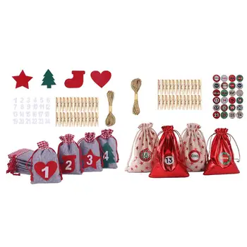 La navidad de Arpillera Bolsa de Regalo Conjunto de DIY Calendario de Adviento de la Bolsa de Garland Kit de Caramelo Bolsa de Almacenamiento de DIY Calendario de Adviento de Navidad Bolsa de 2022
