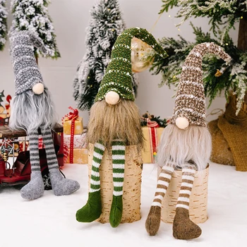 La Navidad De Escritorio Gnome Decoración De Mini Enano Decoración A Rayas Tejido De Punto Sombrero De Santa Elf Del Juguete De La Felpa Pequeña Mesa Con Adornos