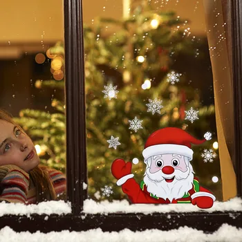 La navidad Pegatinas de Ventana Santa Claus Copo de nieve de PVC de Pared Pegatinas Habitación de los Niños etiqueta Engomada de la Pared de la Navidad de Nuevo Yeat la Decoración del Hogar