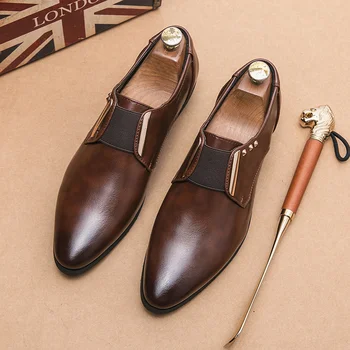 La primavera Negra de lujo zapatos de los Hombres de la marca de diseño de cuero Marrón zapatos para hombres Cómodos zapatos Casuales zapatos de Vestir mocasines, zapatos de hombre