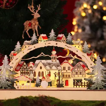 LED Brillante Pueblo de Navidad de Madera de Navidad de Nieve en las Casas de Decoración Navideña Para el Hogar Mall Ventana Navidad 2024 Año Nuevo Regalo