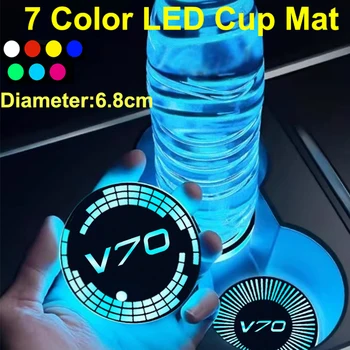 Luminoso del Coche de Taza de Agua de la Almohadilla de Montaña Titular de Bebidas para Volvo V70 Emblema de 7 colores Led Atmósfera de Luz de Carga USB Accesorios
