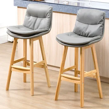 Madera sólida de la barra de la silla minimalista moderno bar de piel silla luz casa de lujo de la barra de la silla de diseñador de alta taburete taburete de la barra