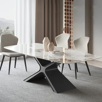 Mesa de comedor de casa pequeño apartamento transversal rectangular de comedor pies ligeros nuevos de lujo net red mesa de comedor silla combinación de rock pla