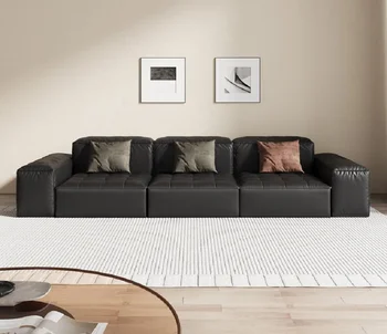Moderno minimalista cuadrada sofá de cuero, italiano minimalista, sala de estar, línea recta, sofá-cama para tres o cuatro personas