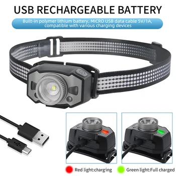 Movimientos Sensor Faro Impermeable de Carga USB de la Cabeza de la Luz de Emergencia Lámpara