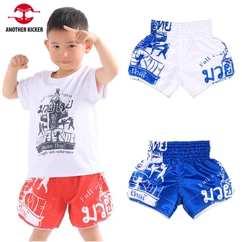 Muay Thai Cortos para Niños Cortos de Boxeo de los Niños Niños Niñas Transpirable de Satén de Kickboxing, Lucha Pantalones de MMA Artes Marciales Ropa
