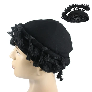 Negro Turbante Durag para los Hombres de Satén de Seda Elástico Forrado Turbante para Envolver la Cabeza Pañuelo en la Cabeza