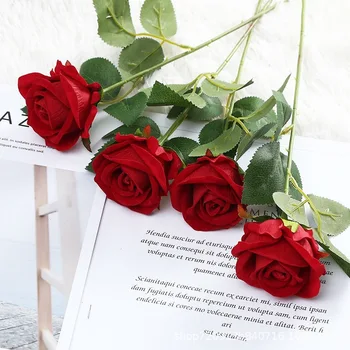 Nuevo 1 PC rose bouquet de una sola pieza de franela de flores artificiales en casa de la boda decoración de interiores fotografía de rosa cascada paisaje