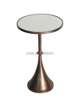 Nórdica de diseño de muebles de metal de la mesa redonda de la luz de lujo retro espejo de cristal de arte lado de la mesa de sofá mesa de la esquina, balcón, mesa de café